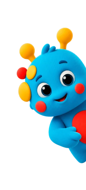Mascote azul da Leiamos celebrando uma descoberta